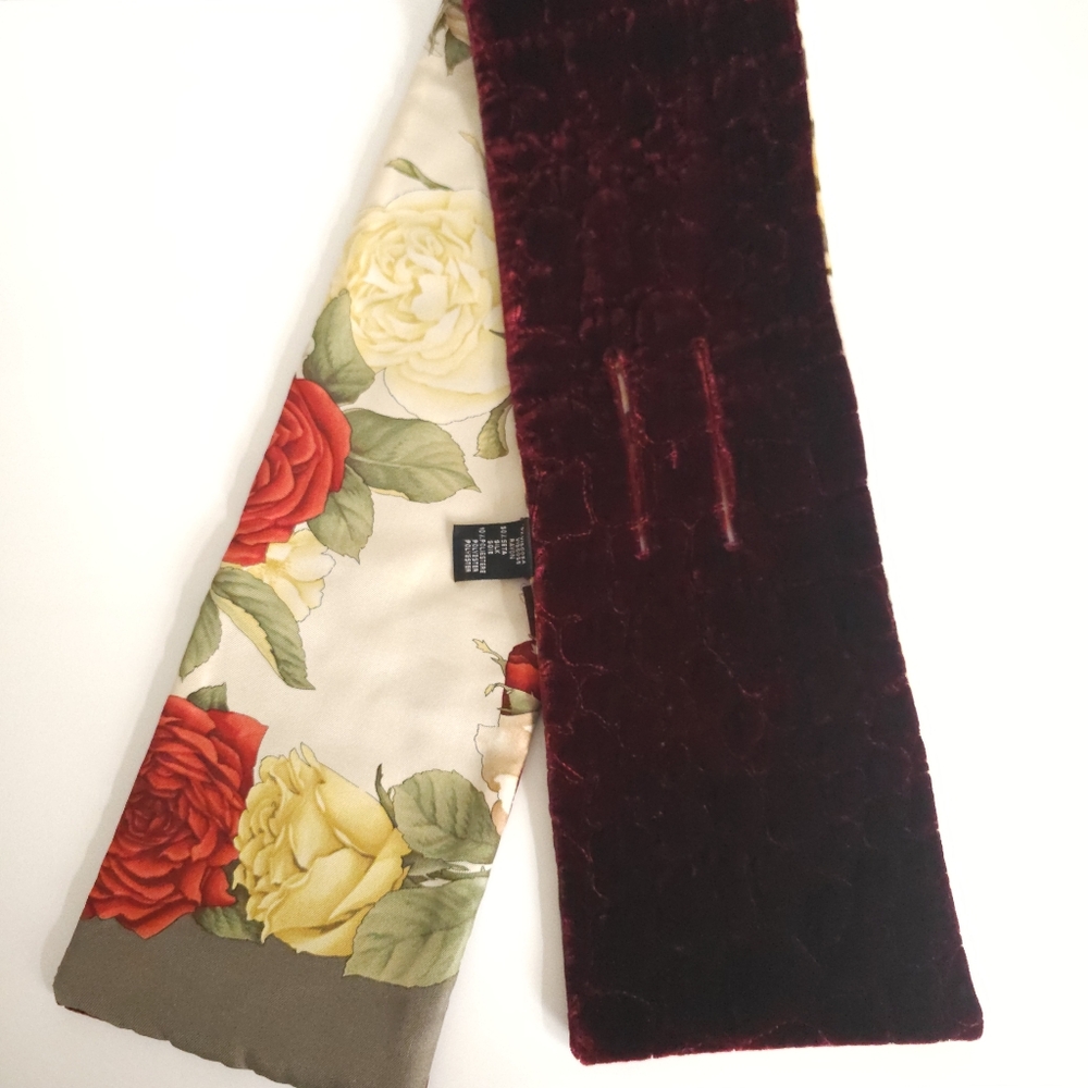 Salvatore Ferragamo burgundy velvet   flower leopard pattern silk scarf - Picture 7 of 16